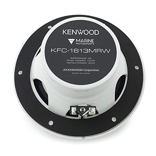 Kenwood KFC-1613MRW - 6.5 Inch 2 Way Coaxial Waterproof Marine/Motorsports/Car Speakers, Pair, 4 Ohm, 100 Peak Watts (White)