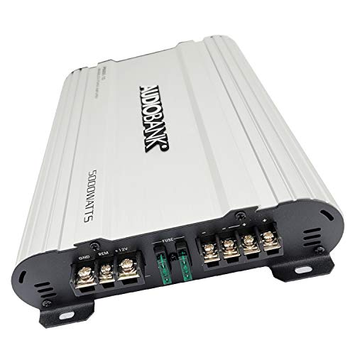 Audiobank Audio System P5000.1 Monoblock Car Amplifier - 5000 Watt Amp, 2/4 Ohm Stable, Class A/B, Mosfet Power Supply, Remote Subwoofer Control, Subwoofer Amplifier with Blue Amplifier Kit Bundle