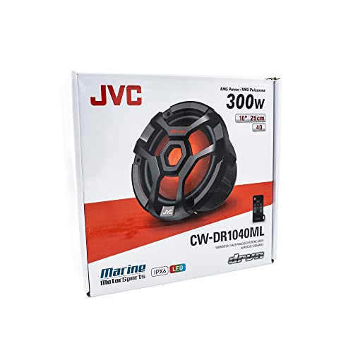 JVC CW-DR1040ML 10-Inch RGB Illunimanation Outdoor Marine/Car Audio Subwoofer - 1,300 Watt Single Black Waterproof Bass Loud Speaker for Marine Stereo Sound System