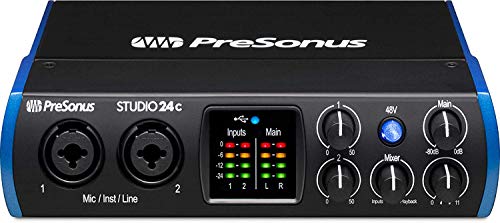 PreSonus Studio 24c USB-C Audio Interface with 2 XMAX-L Preamps, Headphone Output, and MIDI I/O with Pair of EMB XLR Cable and Extra Bundle