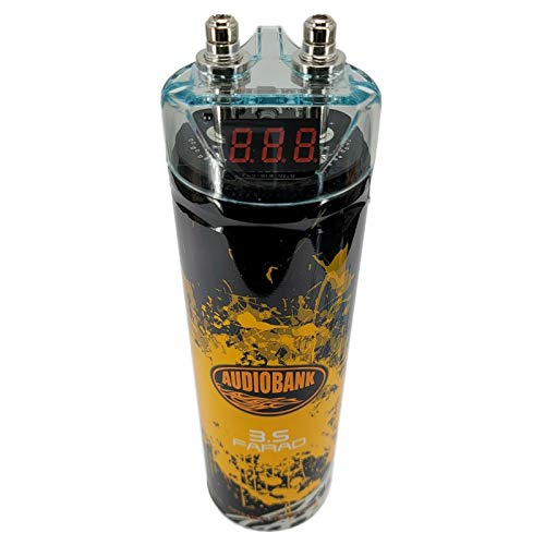 Audiobank 3.5 Farad Capacitor Car Audio 3500 Watts Power 12V Car Digital Power and Audiotek AT-BCC4AR-RED Complete 4 Gauge Car Amplifier Installation Wiring Kit