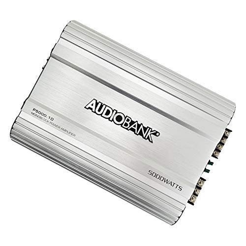 Audiobank Audio System P5000.1 Monoblock Car Amplifier - 5000 Watt Amp, 2/4 Ohm Stable, Class A/B, Mosfet Power Supply, Remote Subwoofer Control, Subwoofer Amplifier with Blue Amplifier Kit Bundle