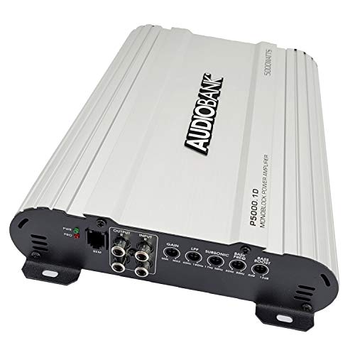 Audiobank Audio System P5000.1 Monoblock Car Amplifier - 5000 Watt Amp, 2/4 Ohm Stable, Class A/B, Mosfet Power Supply, Remote Subwoofer Control, Subwoofer Amplifier with Blue Amplifier Kit Bundle
