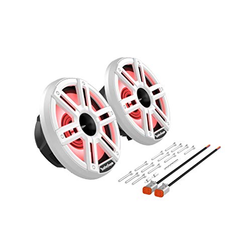 Rockford Fosgate M2-8H Color Optix 8” 2-Way Coaxial Multicolor LED Lighted Marine Speakers with Horn Tweeters - White/Stainless (Pair)