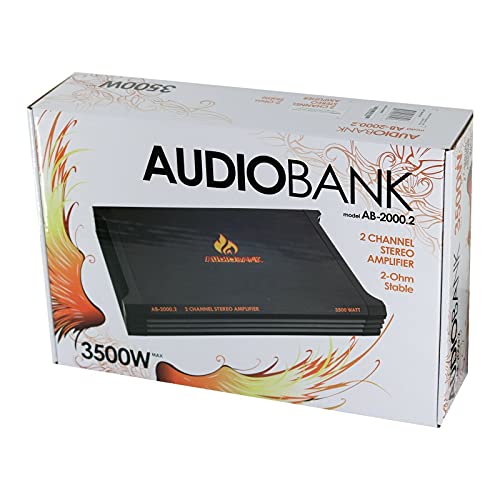Audiobank AB2000.2 2 Channel 3500 Watt 2 Ohm A/B Class Car Audio Stereo BASS Amplifier with Bass Control, Bridgeable, LED Indicator with Gravity Phone Holder Bundle