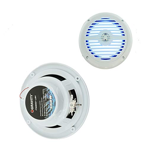Gravity 4X MG660-LBH 6.5-inch 2-Way Marine Speakers CEA Rated 4 ohms Impedance Frequency Response 80-20 kHz Water Resistant -White Total 700 Watts Peak Power