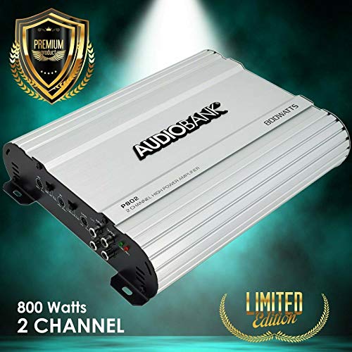 Audiobank P802 -2 Channels 800 WATTS Bridgedable Car Audio Stereo Amplifier Heavy-Duty Aluminum Alloy Heatsink | Class A-B Operation Remote On/Off Circuit -2nd Gen