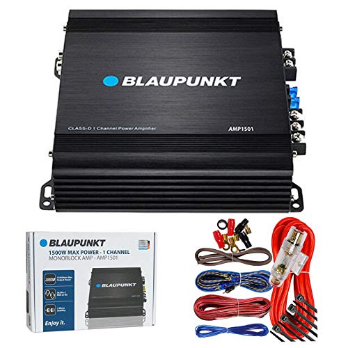 Complete 1500W Gravity 8 Gauge Amplifier Installation Wiring Kit Red and Blaupunkt AMP1501 Car Audio 1-Channel 1500 Watts Max Power Monoblock Amplifier Bundle