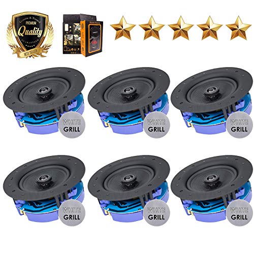 Package: Gravity Premium SG-6Hi 6.5” 1200 Watts Flush Mount in-Wall in-Ceiling 2-Way Universal Home Speaker System with PP Cone Titanium Tweeter Stereo Sound (6 Speakers Included)