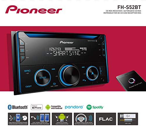 Pioneer FH-S52BT Double DIN CD Receiver with Improved Pioneer Smart Sync App Compatibility, MIXTRAX, Built-in Bluetooth