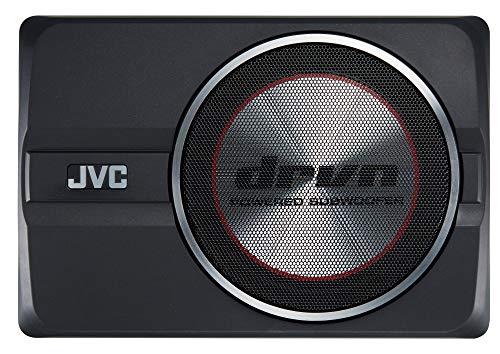 JVC CW-DRA8 Compact Powerful Subwoofer 250-watt Class D Amplifier, Shallow Profile 8 Inch Sub, Aluminum Enclosure for Deep Bass, Wired Remote, Compact Design, Easy Installation