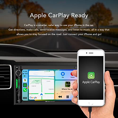 Soundstream VRCPAA-7DRM - 7 Inch Double Din Touch Screen Car Stereo - Apple CarPlay & Android Auto Compatible w/AUX USB & Bluetooth