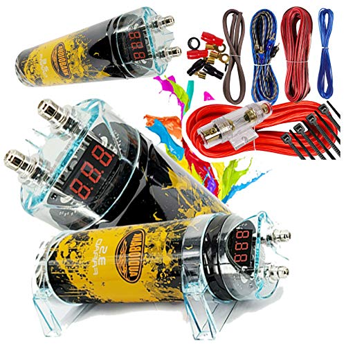 Audiobank 3.5 Farad Capacitor Car Audio 3500 Watts Power 12V Car Digital Power 3 Digit Display and Complete 1500 Watts 8 Gauge Car Amplifier Installation Wiring Kit Red