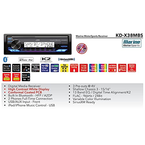 JVC KD-PKX38MBS - KD-X38MBS Single Din Digital Media Receiver, with 2X JVC CS-MS620 6.5