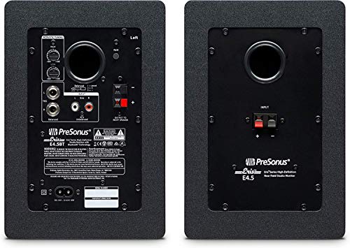 PreSonus Pair ERIS E4.5 BT 4.5 Active Bluetooth Media Reference Monitors with Stereo Cable Kit and 2x TS/TS Instrument Cables - Wireless Streaming Sound from a Smartphone, Tablet, Laptop