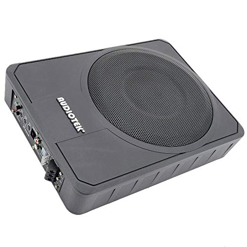 AUDIOTEK 10 Inches 1000 Watts Peak Power / 500 Watts RMS Slim Under-Seat Active Power Audio Car/Truck Angle Trunk Box Sub-woofer SUB/Supply Voltage: 11-15V DC