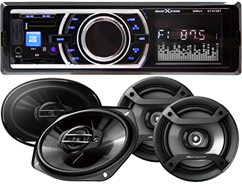 SoundXtreme ST-912 200W 1Din Digital Media Stereo Receiver with Bluetooth/USB/FM / MP3 with Detachable Face with 2X Pioneer 6x9 400W (Pair) + 2X Pioneer 6.5