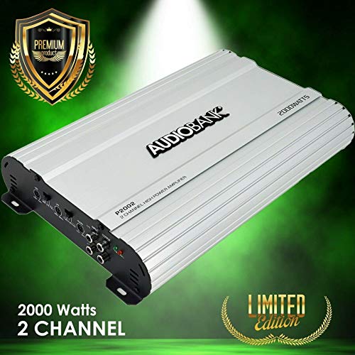 Audiobank P2002 2 Channels 2000 Watts Bridgedable Car Audio Stereo Amplifier Heavy-Duty Aluminum Alloy Heatsink | Class A-B Operation Remote On/Off Circuit -2nd Gen