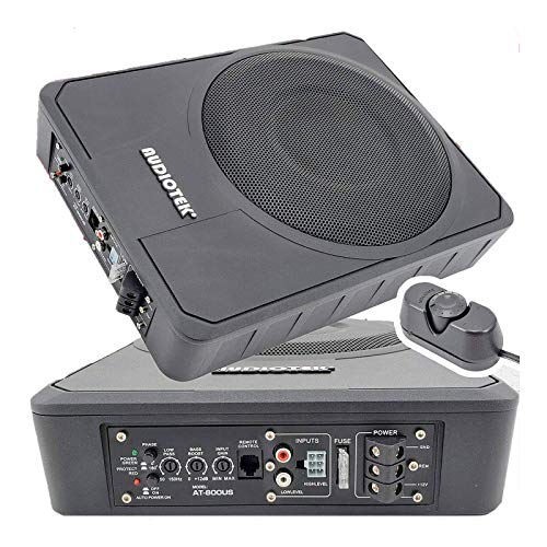 AUDIOTEK 10 Inches 1000 Watts Peak Power / 500 Watts RMS Slim Under-Seat Active Power Audio Car/Truck Angle Trunk Box Sub-woofer SUB/Supply Voltage: 11-15V DC