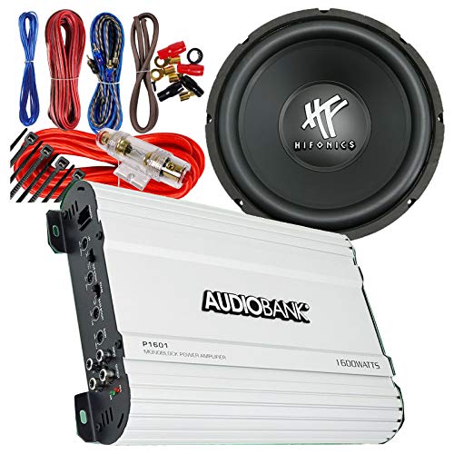 Audiobank P1601 Monoblock Class AB Car Audio Stereo Amplifier and Hifonics HFX12D4BK 12