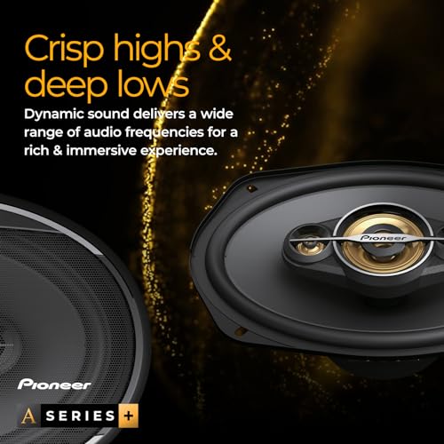 PIONEER TS-A6901C, 2-Way Component Car Audio Speakers, Full Range, Clear Sound Quality, Easy Installation and Enhanced Bass Response, Black and Gold Colored 6” x 9” Oval Speakers