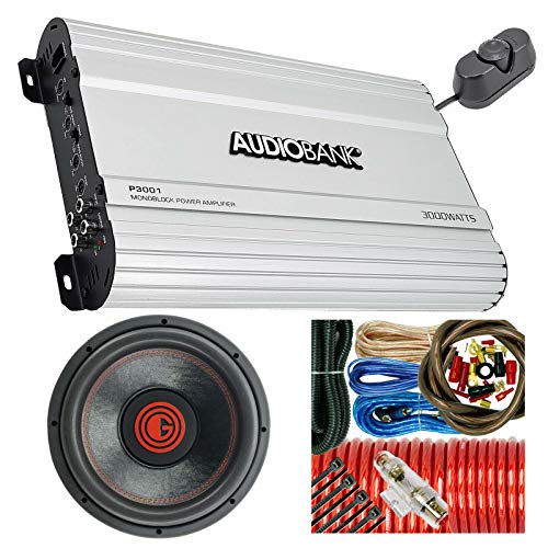 Audiobank P3001 Monoblock 3000 Watts Class AB Car Audio Amplifier + 1x Gravity G3-12D4 Subwoofers 12