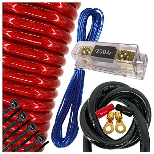 Audiobank Complete HOT 0 Gauge 5500 Watts Car Amplifier Installation Power Wiring Kit Thick 17 Feet FT 0 Gauge Power and Ground Cable -Red