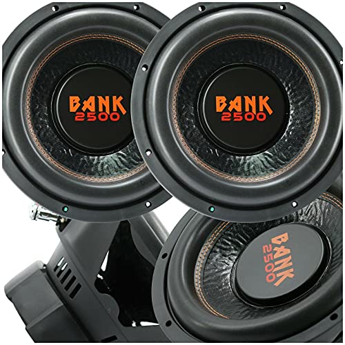 Audiobank Bank2500 Series 12 Inch BK-12 2500 Watts Max Power Elite Car Audio Shallow Subwoofer 4 Ohm DVC - Dual Voice Coil Stereo Competition Grade Sub - Two Subwoofers