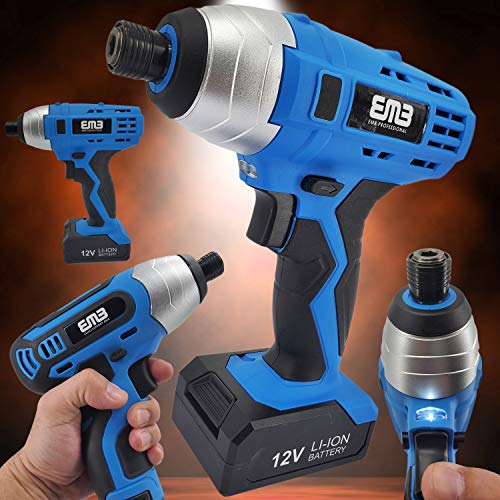 12V Max Brushed Powerful Cordless Impact Drill Driver Tool Li-Ion battery 1/4 in