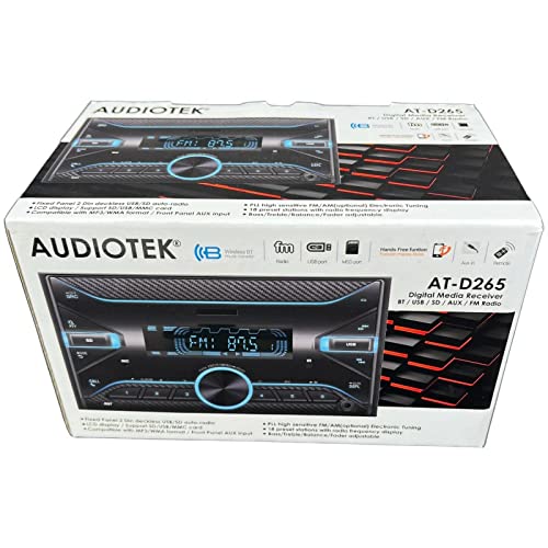 Audiotek D265 Double DIN CD/MP3 Car Receiver Radio Source Head Unit with Bluetooth USB SD Car Audio Player