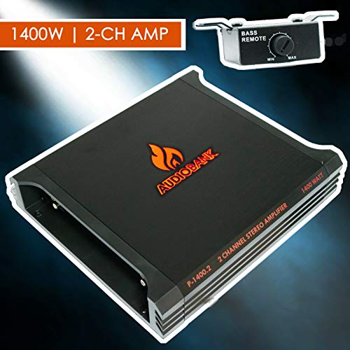 Audiobank P-1400.2 A/B Class 2 Channel 1400 Watt Car Audio Stereo Bass Amplifier with Bass Remote Control + 1500 Watts 8 Gauge Amplifier Installation Kit KIT -2nd Gen