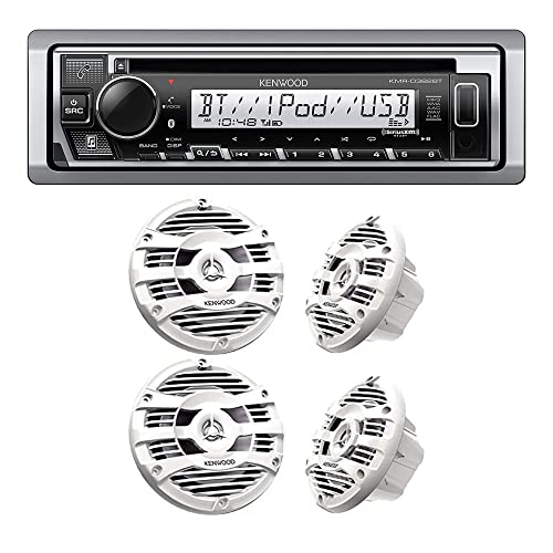KENWOOD KMR-D382BT Car & Marine Stereo - Single Din, Bluetooth Audio, CD USB MP3, Aux in, AM FM Radio SiriusXM Ready, Weatherproof | Plus 2X Kenwood KFC-1653MRW 6.5