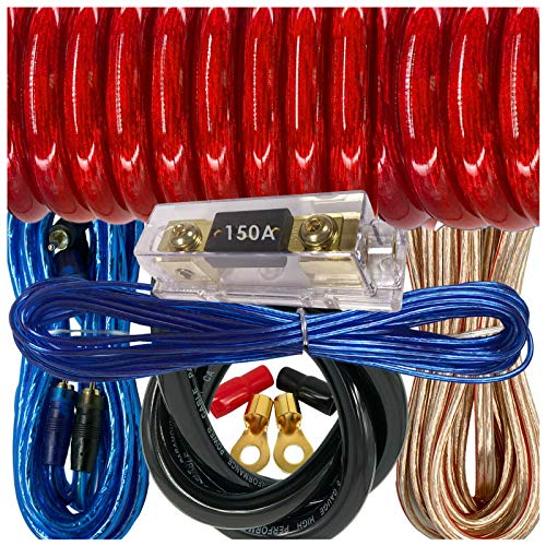 Audiobank Complete 0 Gauge 6000 Watts Car Amplifier Installation Power Wiring Kit Thick 17 Feet FT 0 Gauge Power 150A + 200A Fuse Included -Red
