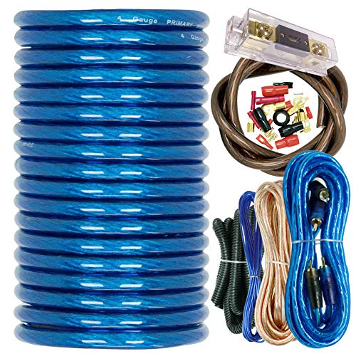 X-Brand SX-BCC4AB Complete 3000 Watts 4 Gauge Amplifier Installation Wiring Kit Blue Premium 3 Feet FT 4 Gauge GA Ground Cable / Inline AGU Fuse Holder & 80A Fuse Included
