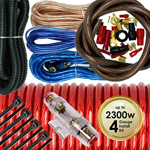 Audiobank P2001 2000 Watts Peak Power Monoblock Power Class AB Car Audio Amplifier with Remote Subwoofer Level Control & 4 Gauge Amplifier Installation Wiring Kit