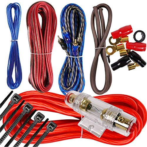 Audiobank 3.5 Farad Capacitor Car Audio 3500 Watts Power 12V Car Digital Power 3 Digit Display and Complete 1500 Watts 8 Gauge Car Amplifier Installation Wiring Kit Red